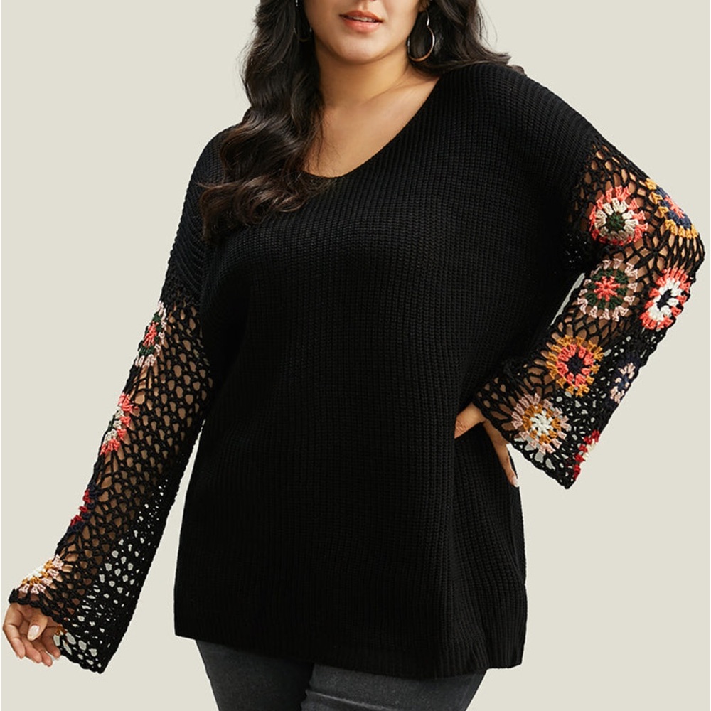 NWT-Gorgeous Gorgeous Lightweight Boho Style Sweater. Crochet Sleeves! - Picture 8 of 16